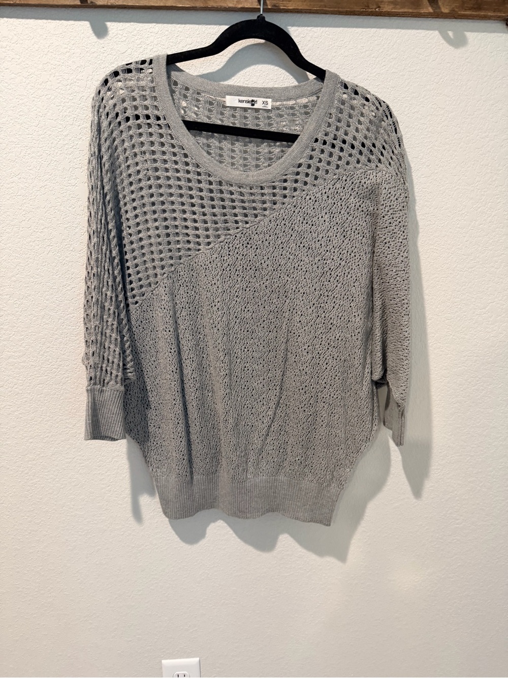 Kensie Girl Gray Open-Weave Scoop Neck Pullover